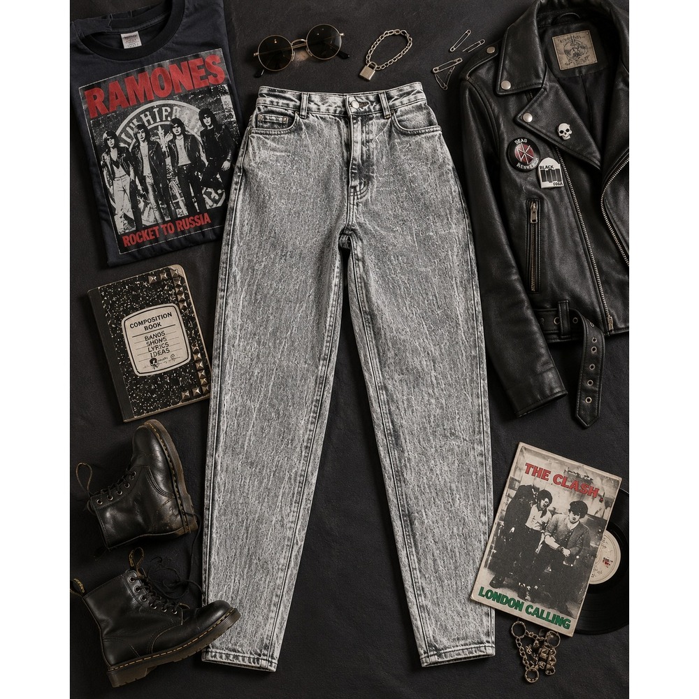 P.S. Gitano Jeans Women 12 Gray‎ Acid Wash High Rise Tapered 90s Grunge Retro